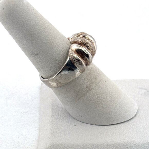 Estate Sterling Silver 925 Textured Dome Band Ring Size 6 Wide Design 5.0g - Picture 2 of 8